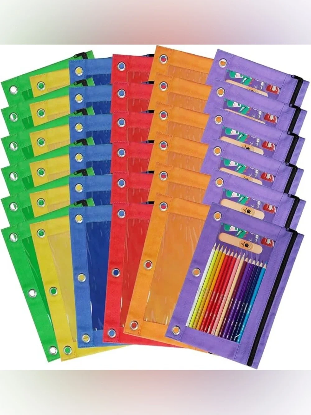 Pencil Pouch for 3 Ring Binder, 6 Pcs